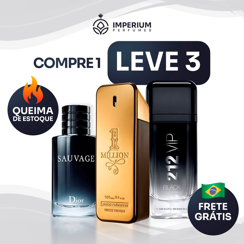 Combo de 3 Perfumes Masculinos - 1 Million, Bleu de Chanel e 212 VIP Black