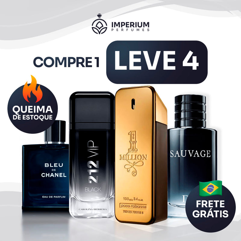 Kit 4 Perfumes Masculinos Importados (100ml cada) - Sauvage Dior l One Million l 212 VIP Black  l Bleu De Chanel [ ÚLTIMAS UNIDADES )