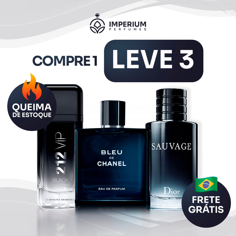 Kit - 3 Perfumes Masculinos Importados (100ml cada) - Sauvage Dior | Bleu de Chanel | 212 VIP Black [PROMOÇÃO MÊS DA INDEPENDÊNCIA]